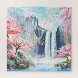 Waterfall in Spring Jigsaw Puzzle