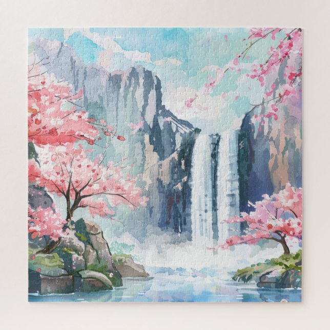 Waterfall in Spring Jigsaw Puzzle (Vertical)