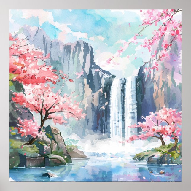 Waterfall in Spring Poster (Front)