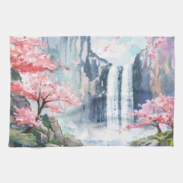 Waterfall in Spring Tea Towel (Horizontal)