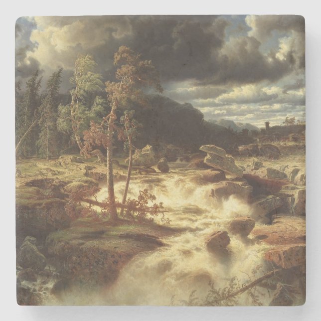 Waterfall in Sweden (by Marcus Larson) Stone Coaster (Front)