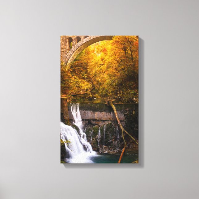 Waterfall in Vintgar Gorge canyon in autumn Canvas Print (Front)