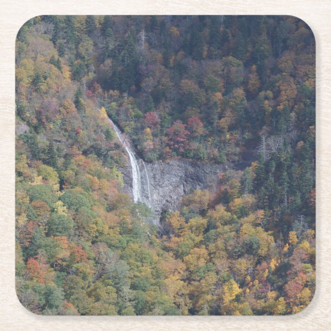 Waterfall in Western North Carolina in the Fall Square Paper Coaster (Front)