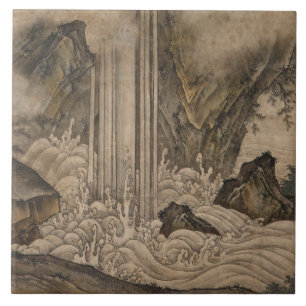 Waterfall (Japanese Landscape Art) (Kano Motonobu) Tile