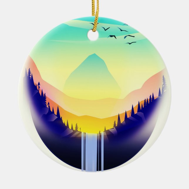 Waterfall Landscape Ceramic Tree Decoration (Front)