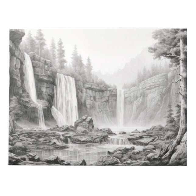 Waterfall Landscape Nature Adventure Ink Sketch  Notepad (Front)