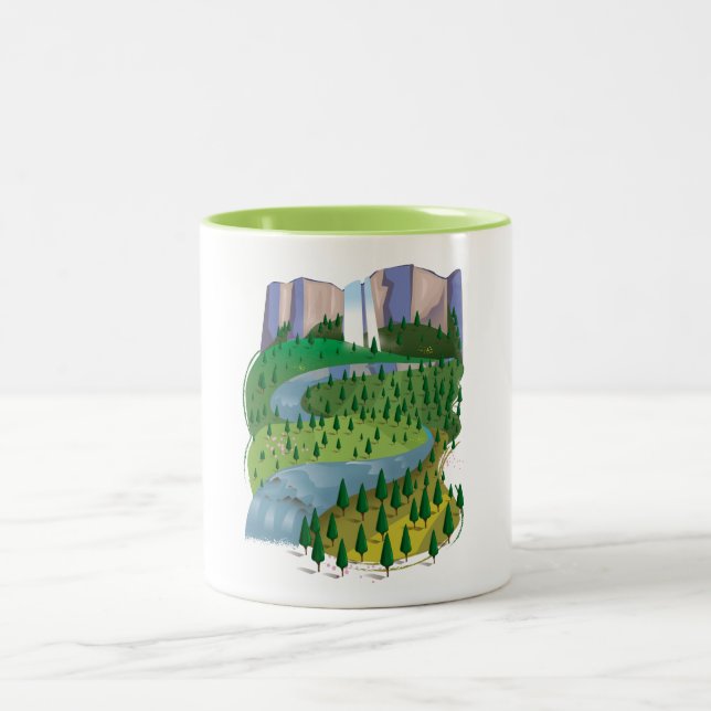 Waterfall Landscape Two-Tone Coffee Mug (Center)