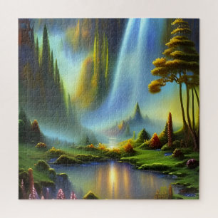 Waterfall Mountain Valley  Jigsaw Puzzle