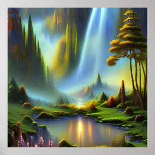 Waterfall Mountain Valley  Poster