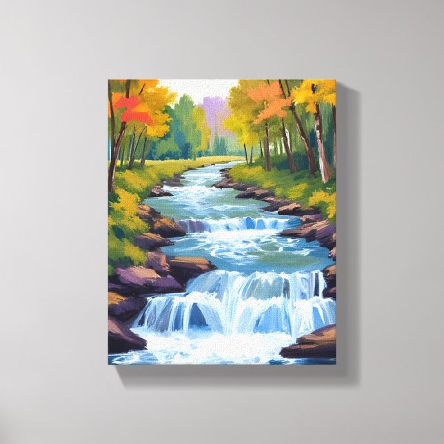 Waterfall Nature Landscape Painting Canvas Print (Front)