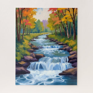 Waterfall Nature Landscape Painting Jigsaw Puzzle
