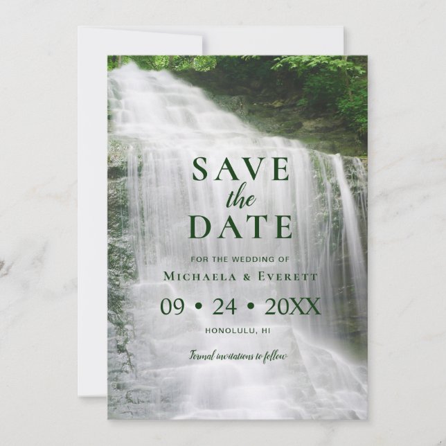 Waterfall Nature Outdoor Wedding Save the Date (Front)