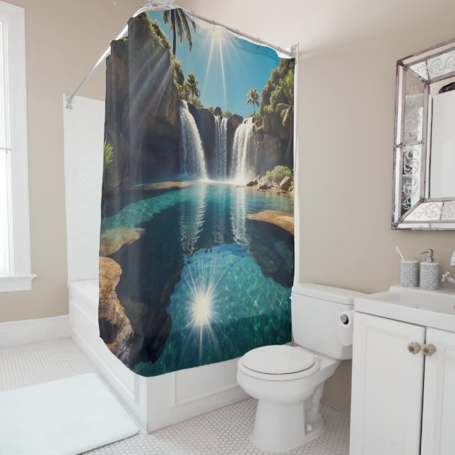 Waterfall Oasis Shower Curtain With Custom Image (In Situ)