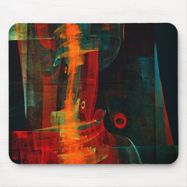 Waterfall Orange Red Blue Abstract Art Mouse Pad (Front)