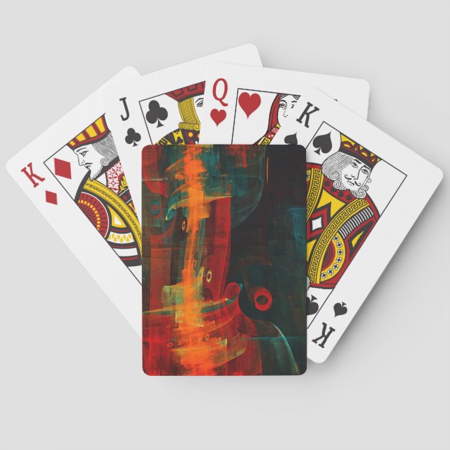 Waterfall Orange Red Blue Abstract Art Playing Cards (Back)