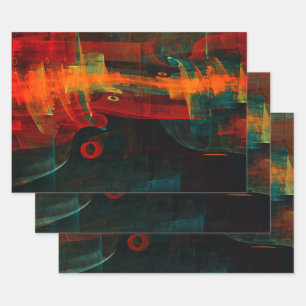 Waterfall Orange Red Blue Abstract Art Wrapping Paper Sheet