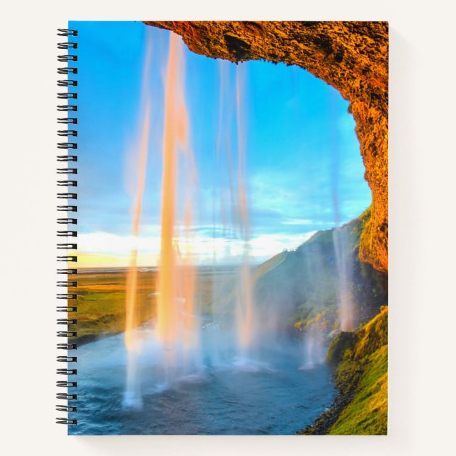 Waterfall Over Rocks Nature Photography Peaceful Notebook (Front)