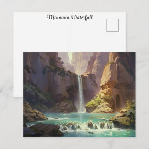 Waterfall Painting Mountains Colourful Water Strea Postcard