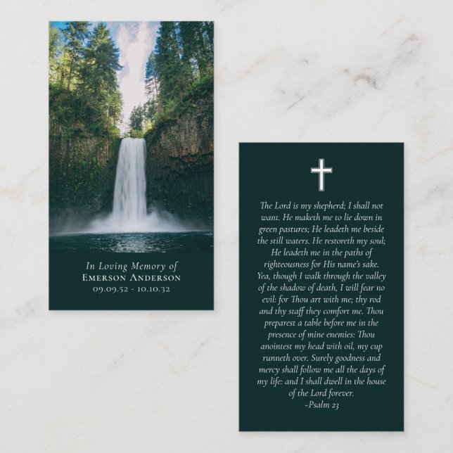 Waterfall Photo Cross Memorial Prayer Card (Front/Back)