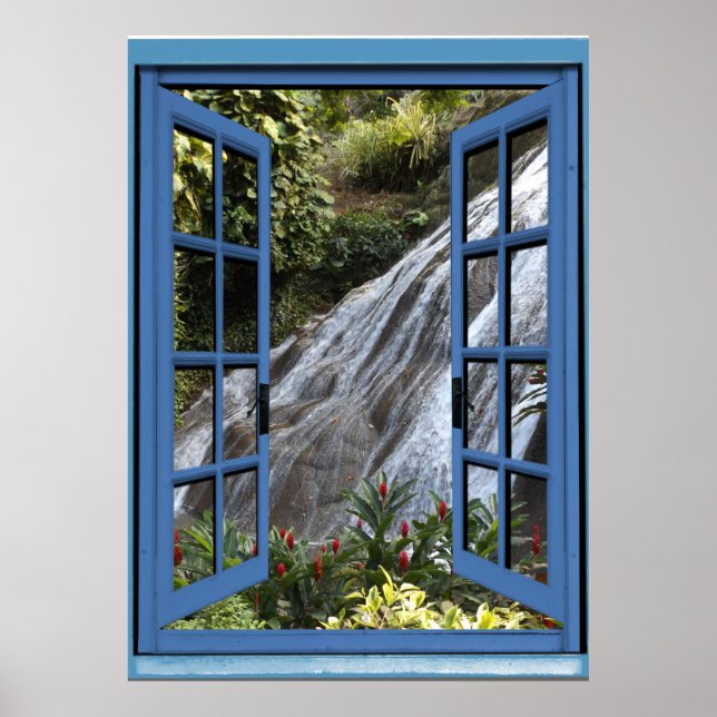 Waterfall Photo Trompe l'oeil Fake Window Poster (Front)