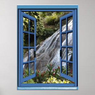 Waterfall Photo Trompe l'oeil Fake Window Poster
