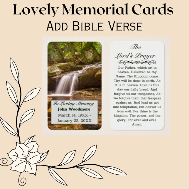 Waterfall Prayer Memorial Funeral Card (Funeral Cards with Christian Prayer)