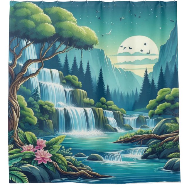 Waterfall Serenity – Tranquil Nature  Shower Curtain (Front)