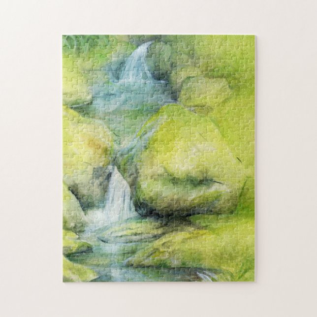 Waterfall stream fine art painting jigsaw puzzle (Vertical)