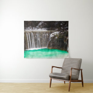 Waterfall stunning turquoise water lake Jasna, Slo Tapestry