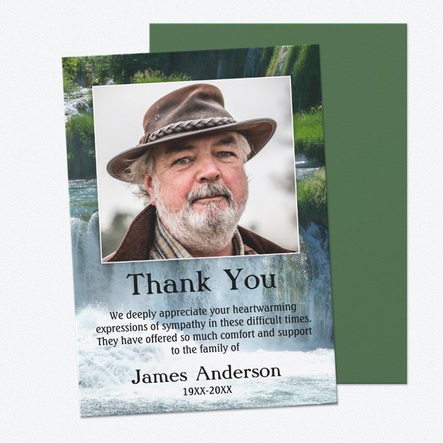 Waterfall Sympathy Funeral Photo Thank You Card (Creator Uploaded)