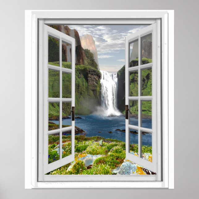 Waterfall View Trompe l'oeil Effect Fake Window Poster (Front)