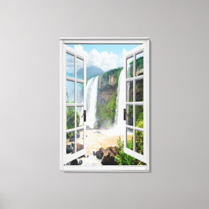 Waterfall View Trompe L'oeil Fake Window Canvas Print