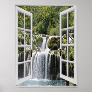 Waterfall View Trompe l'oeil Fake Window Poster