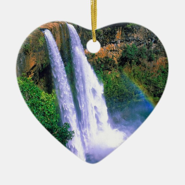 Waterfall Wailua Kauai Hawaii Ceramic Tree Decoration (Front)