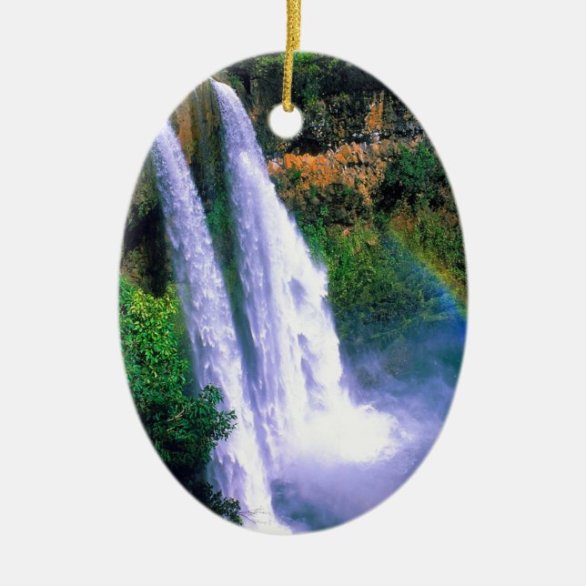 Waterfall Wailua Kauai Hawaii Ceramic Tree Decoration (Front)