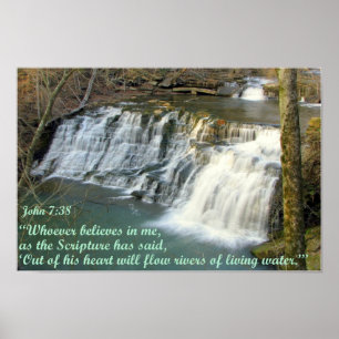 Waterfall with John 7:38 Poster