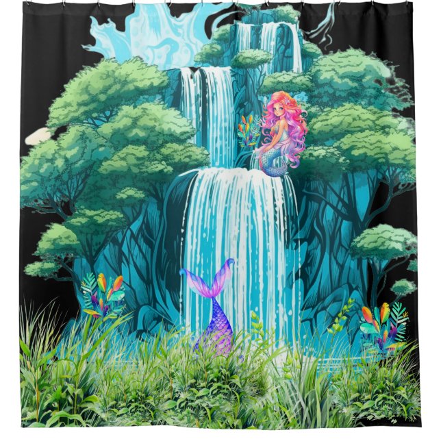 waterfall with mermaids shower curtain (Front)