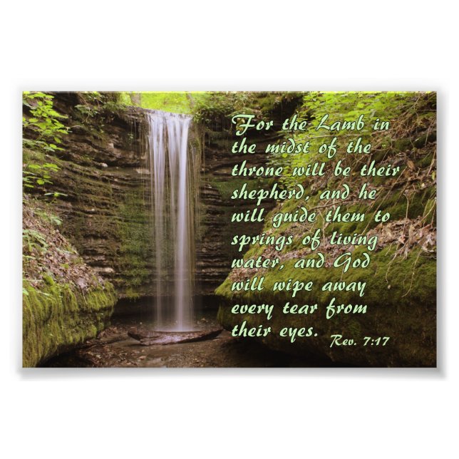Waterfall with Rev. 7:17 verse Photo Print (Front)