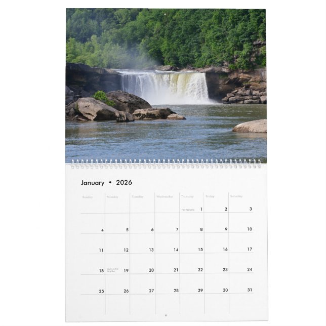 Waterfalls 2025 Calendar (Jan 2026)