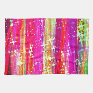 WATERFALLS Abstract Stripes Pink Purple Painting Tea Towel