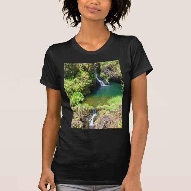 Waterfalls along the Road to Hana, Maui, Hawaii T-Shirt (Front)