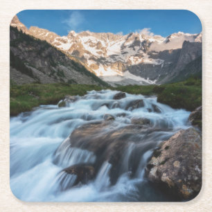 Waterfalls   Aviolo Lake, Italy Square Paper Coaster