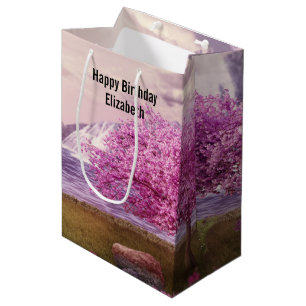 Waterfalls & Cherry Trees by a Lake Birthday Medium Gift Bag