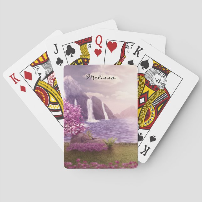 Waterfalls & Cherry Trees by a Lake Playing Cards (Back)