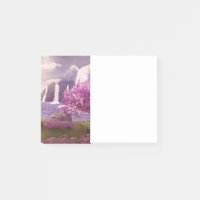 Waterfalls & Cherry Trees by a Lake