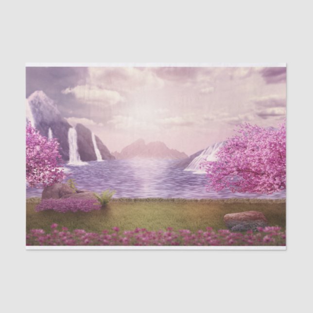 Waterfalls & Cherry Trees by a Lake Tissue Paper (Front)