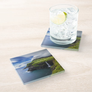 Waterfalls Faroe Islands, Denmark Glass Coaster