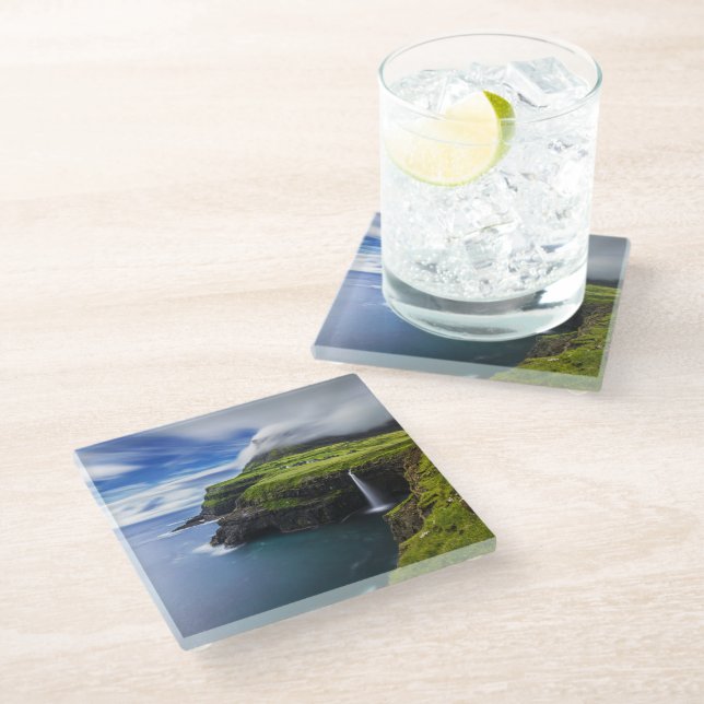 Waterfalls | Faroe Islands, Denmark Glass Coaster (Angled)