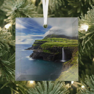 Waterfalls Faroe Islands, Denmark Glass Tree Decoration