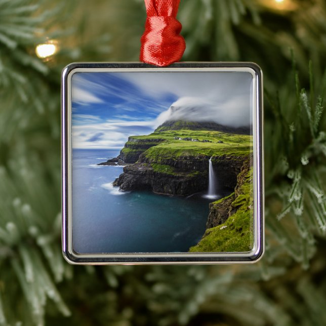 Waterfalls | Faroe Islands, Denmark Metal Tree Decoration (Tree)